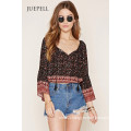 OEM Fashion Floral Bell-Sleeve Blouse